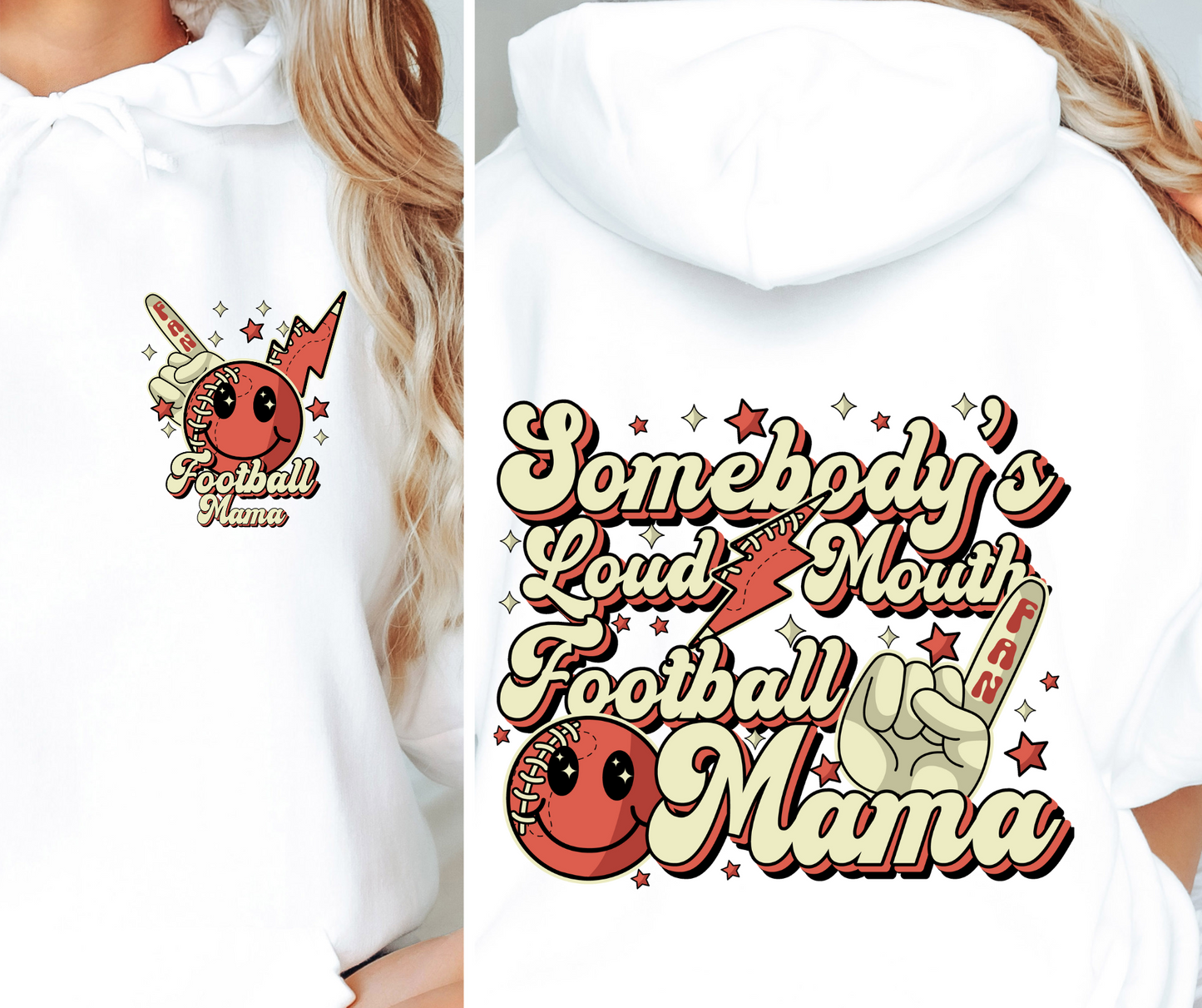 Somebody's Loudmouth Football  Mama T-shirt Png Design, Retro Hippy Sublimation, Sassy Smile 90s Digital Download PNG File, Pocket design