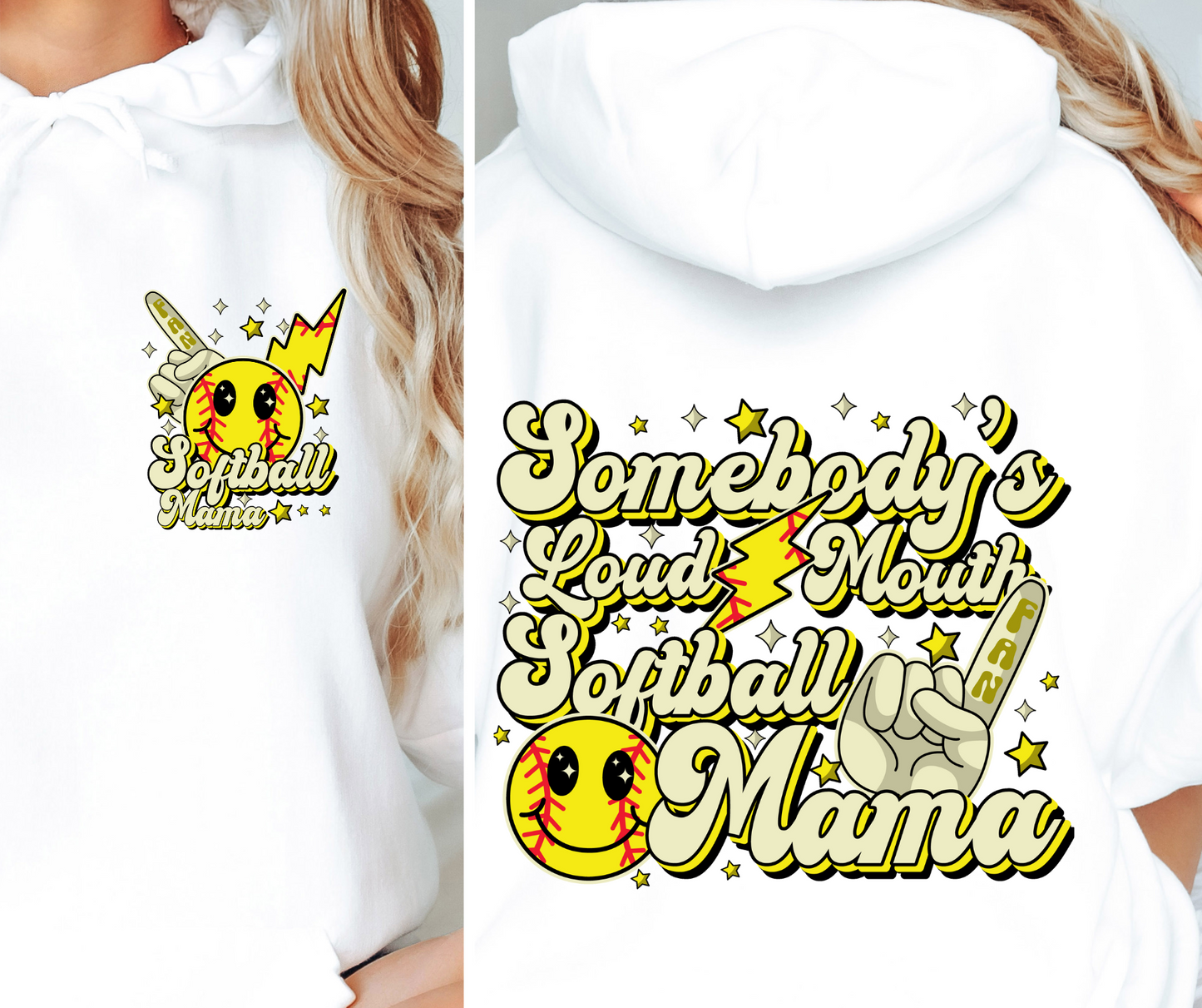 Somebody's Loudmouth Softball Mama T-shirt Png Design, Retro Hippy Sublimation, Sassy Smile 90s Digital Download PNG File, Pocket design