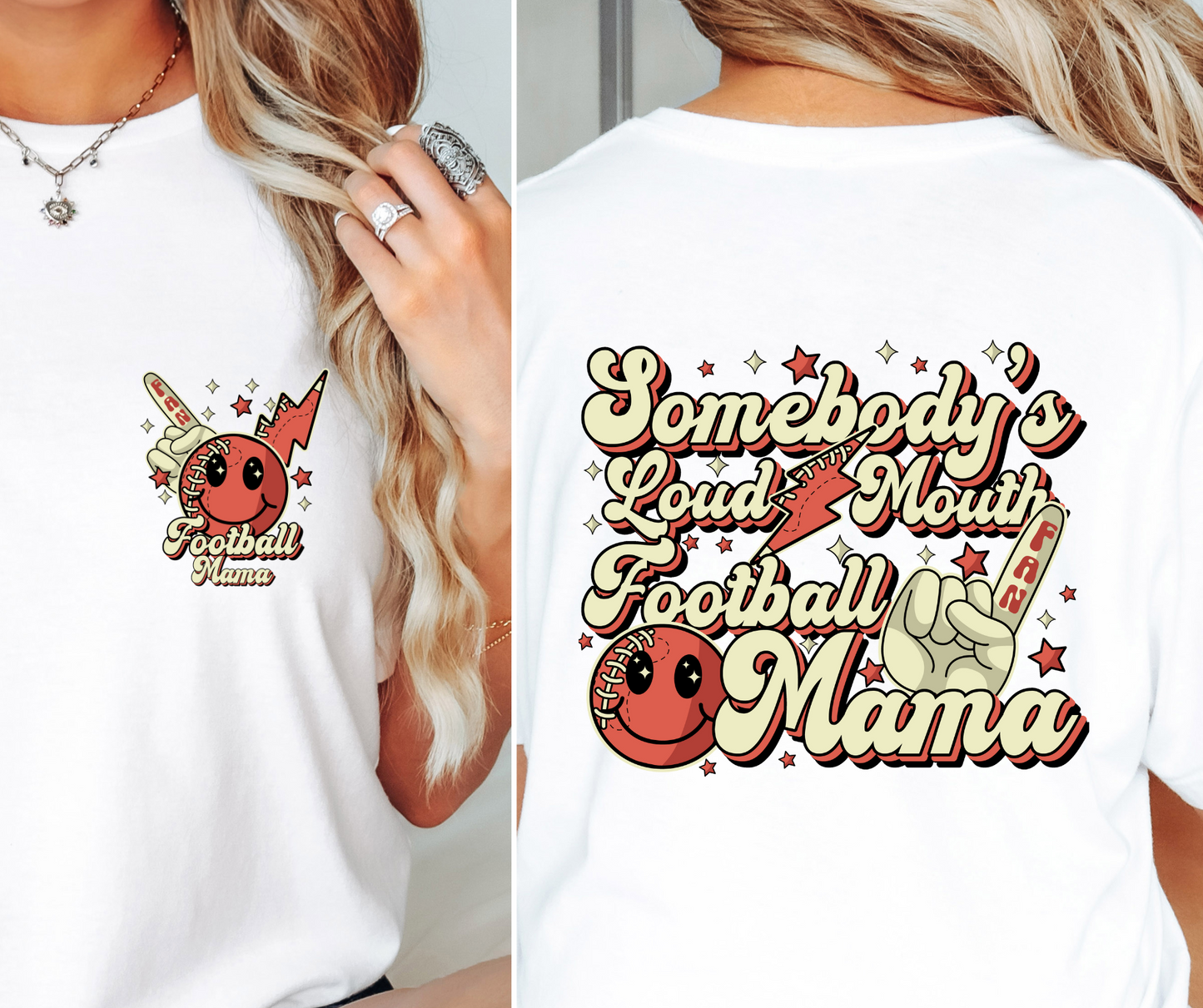 Somebody's Loudmouth Football  Mama T-shirt Png Design, Retro Hippy Sublimation, Sassy Smile 90s Digital Download PNG File, Pocket design