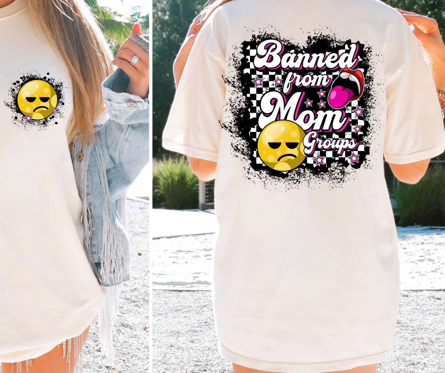 Banned from Mom groups T-shirt Png Design, Retro Hippy Sublimation, Smile 90s Digital Download PNG File, Pocket design