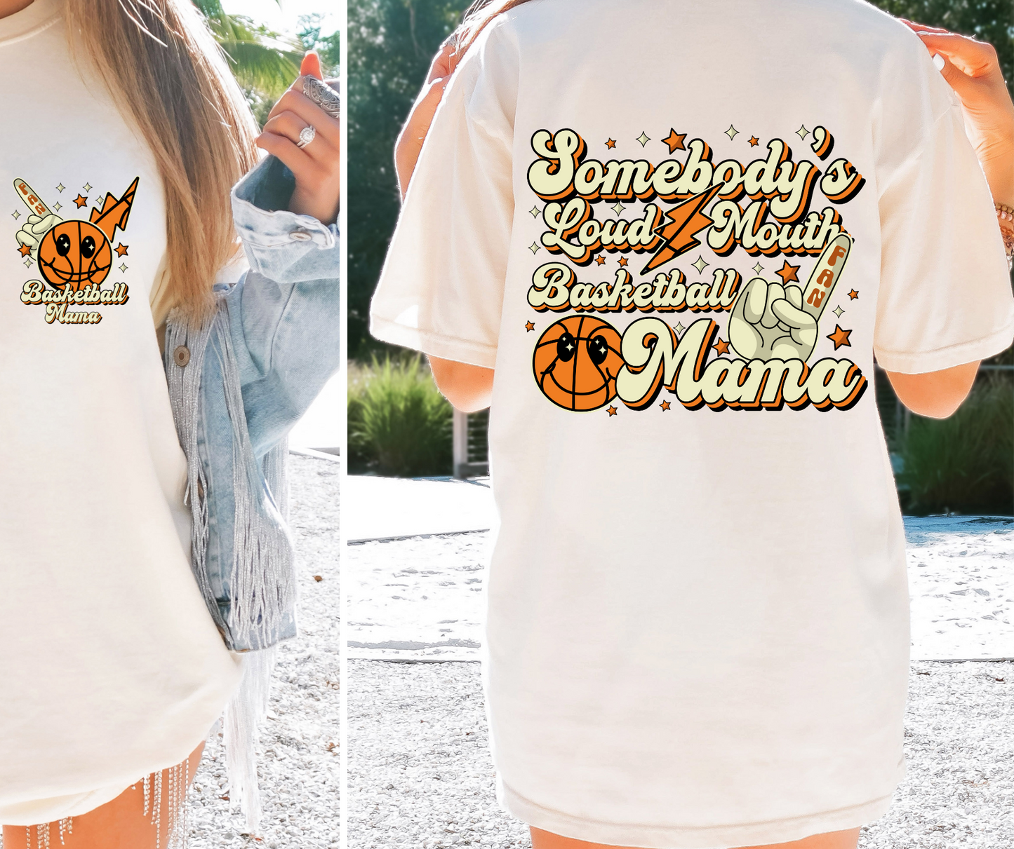 Somebody's Loudmouth Basketball Mama T-shirt Png Design, Retro Hippy Sublimation, Sassy Smile 90s Digital Download PNG File, Pocket design