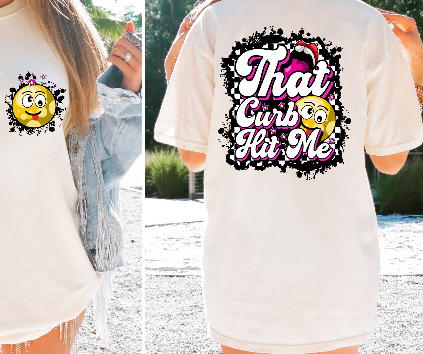 That curb hit me funny T-shirt Png Design, Retro Hippy Sublimation, Smile 90s Digital Download PNG File, Pocket design