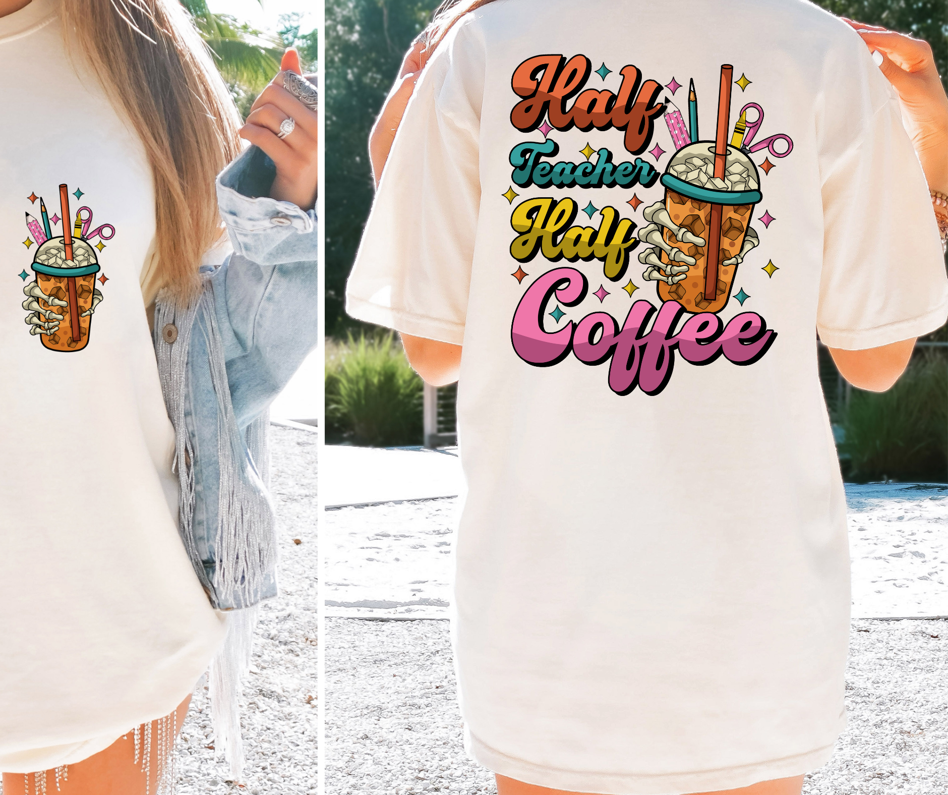 Sublimation PNG Sublimation PNG - Half Teacher half Coffee T-shirt Png Design, Retro Hippy Sublimation, Smile 90s Digital Download PNG File, Pocket design-Tumblerwrapdesigns