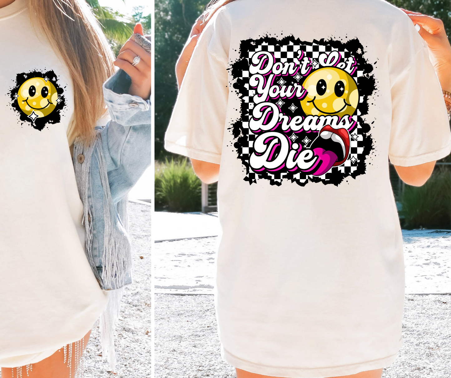 Don't let your dreams Die T-shirt Png Design, Retro Hippy Sublimation, Smile 90s Digital Download PNG File, Pocket design