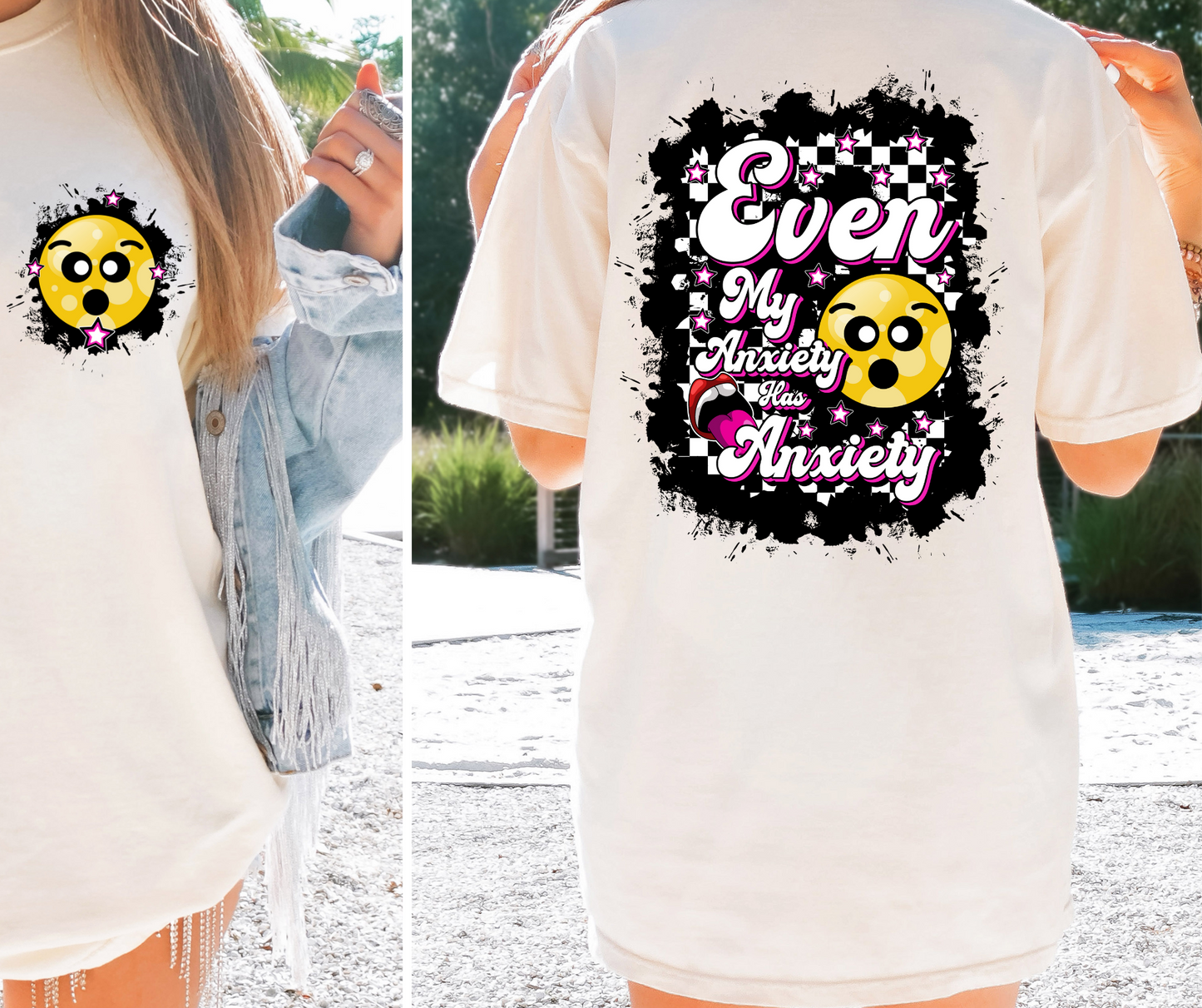 Even my anxiety has anxiety T-shirt Png Design, Retro Hippy Sublimation, Smile 90s Digital Download PNG File, Pocket design