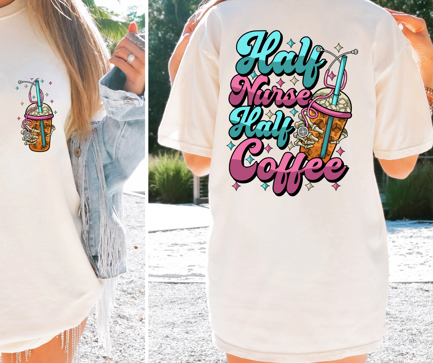 Half Nurse Half Coffee T-shirt Png Design, Retro Hippy Sublimation, Smile 90s Digital Download PNG File, Pocket design