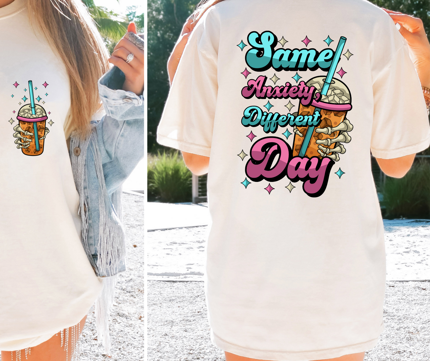 Same Day Different Anxiety T-shirt Png Design, Retro Hippy Sublimation, Sassy Smile 90s Digital Download PNG File, Pocket design