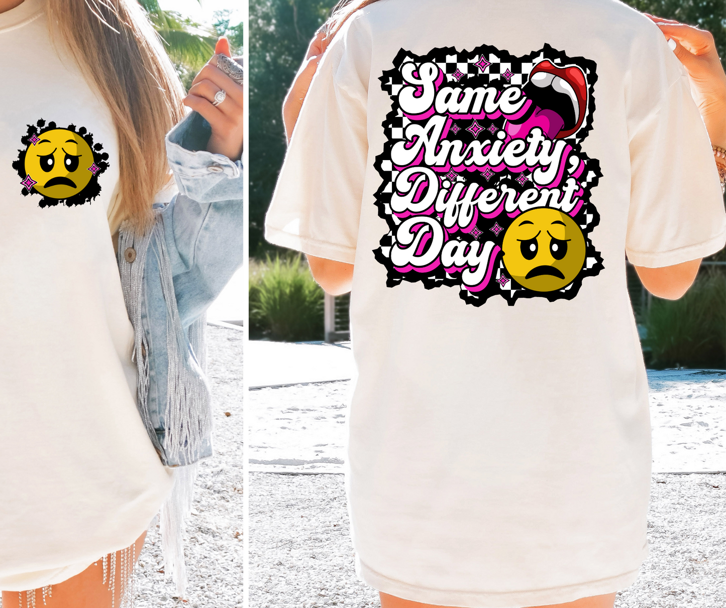 Same day different anxiety T-shirt Png Design, Retro Hippy Sublimation, Smile 90s Digital Download PNG File, Pocket design