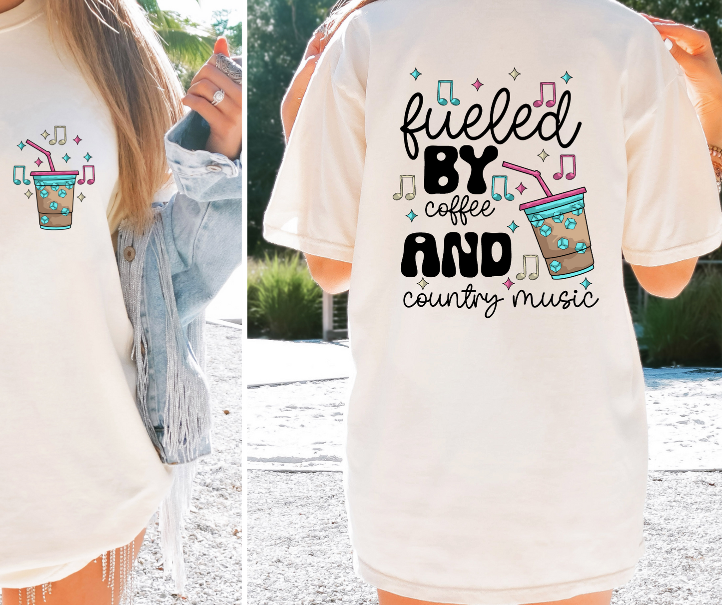 Fueled by Coffee and Country Music T-shirt Png Design, Retro Hippy Sublimation, Sassy Smile 90s Digital Download PNG File, Pocket design