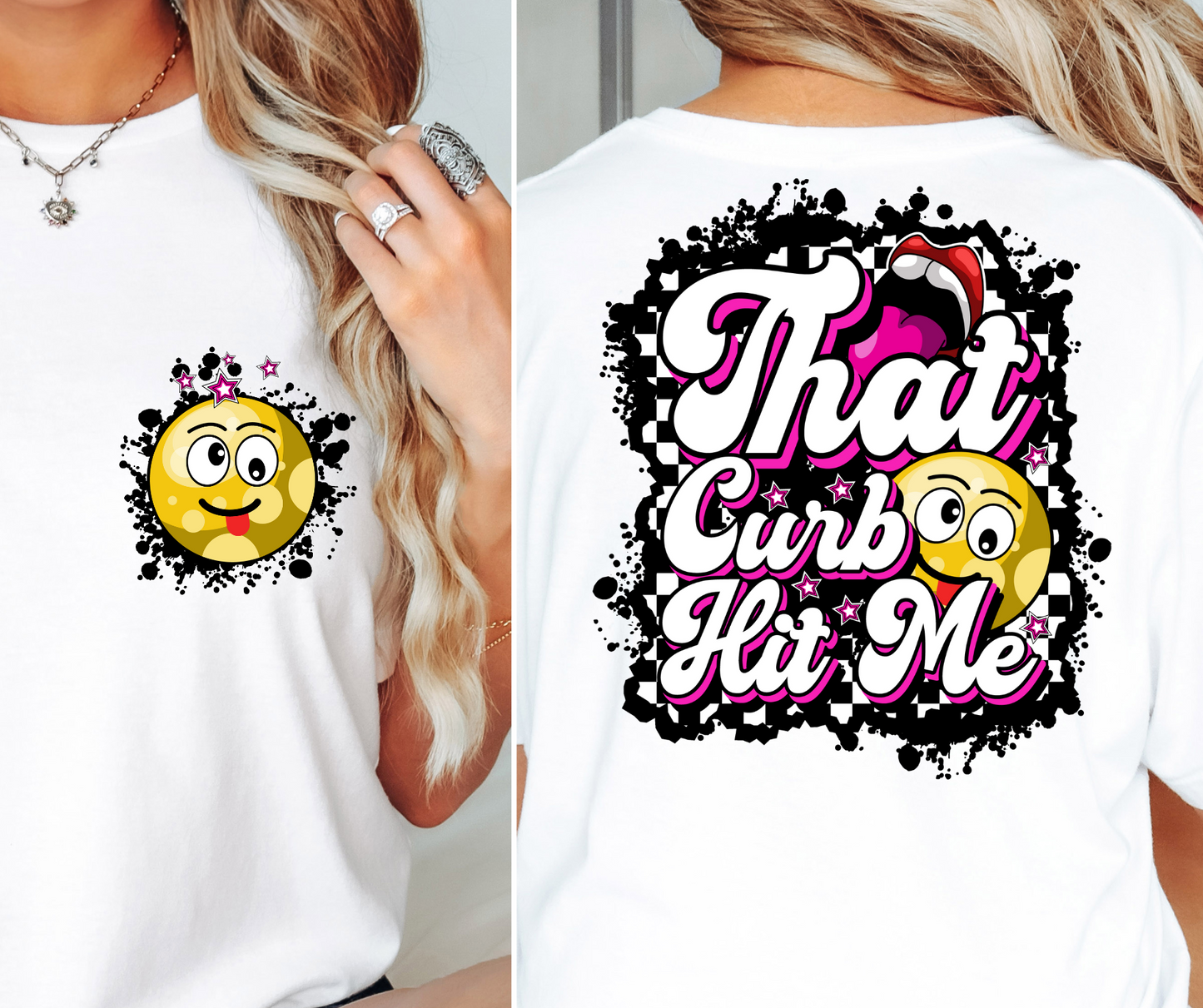 That curb hit me funny T-shirt Png Design, Retro Hippy Sublimation, Smile 90s Digital Download PNG File, Pocket design