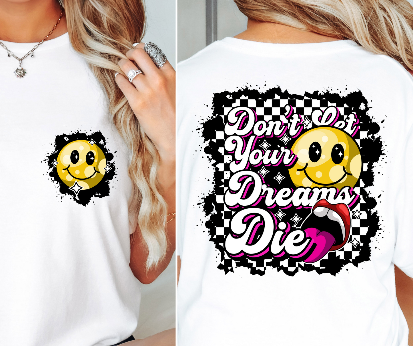 Don't let your dreams Die T-shirt Png Design, Retro Hippy Sublimation, Smile 90s Digital Download PNG File, Pocket design