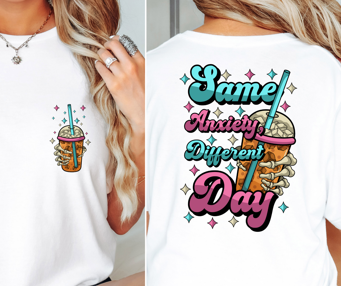 Same Day Different Anxiety T-shirt Png Design, Retro Hippy Sublimation, Sassy Smile 90s Digital Download PNG File, Pocket design