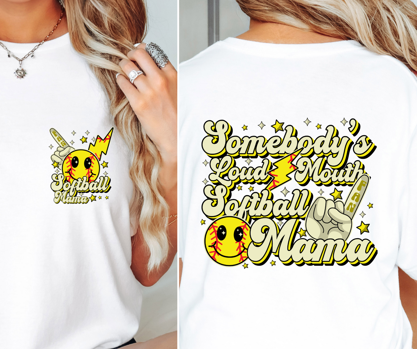 Somebody's Loudmouth Softball Mama T-shirt Png Design, Retro Hippy Sublimation, Sassy Smile 90s Digital Download PNG File, Pocket design