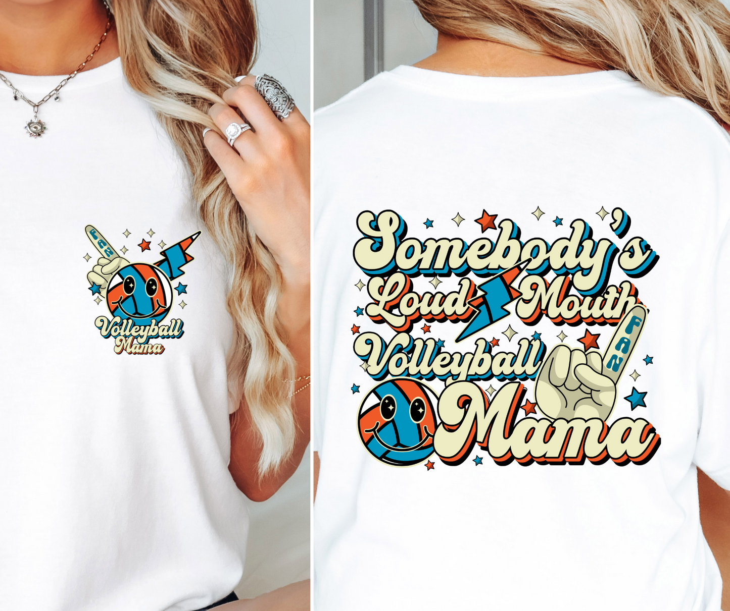 Somebody's Loudmouth Volleyball  Mama T-shirt Png Design, Retro Hippy Sublimation, Sassy Smile 90s Digital Download PNG File, Pocket design