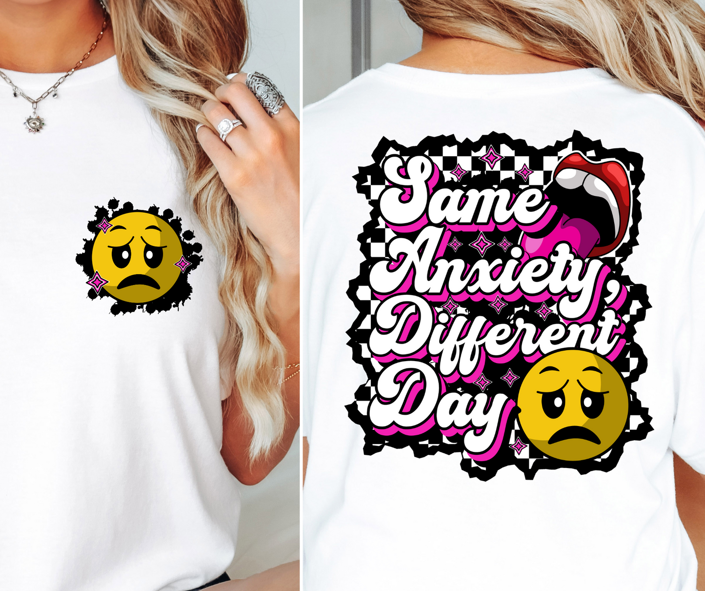 Same day different anxiety T-shirt Png Design, Retro Hippy Sublimation, Smile 90s Digital Download PNG File, Pocket design