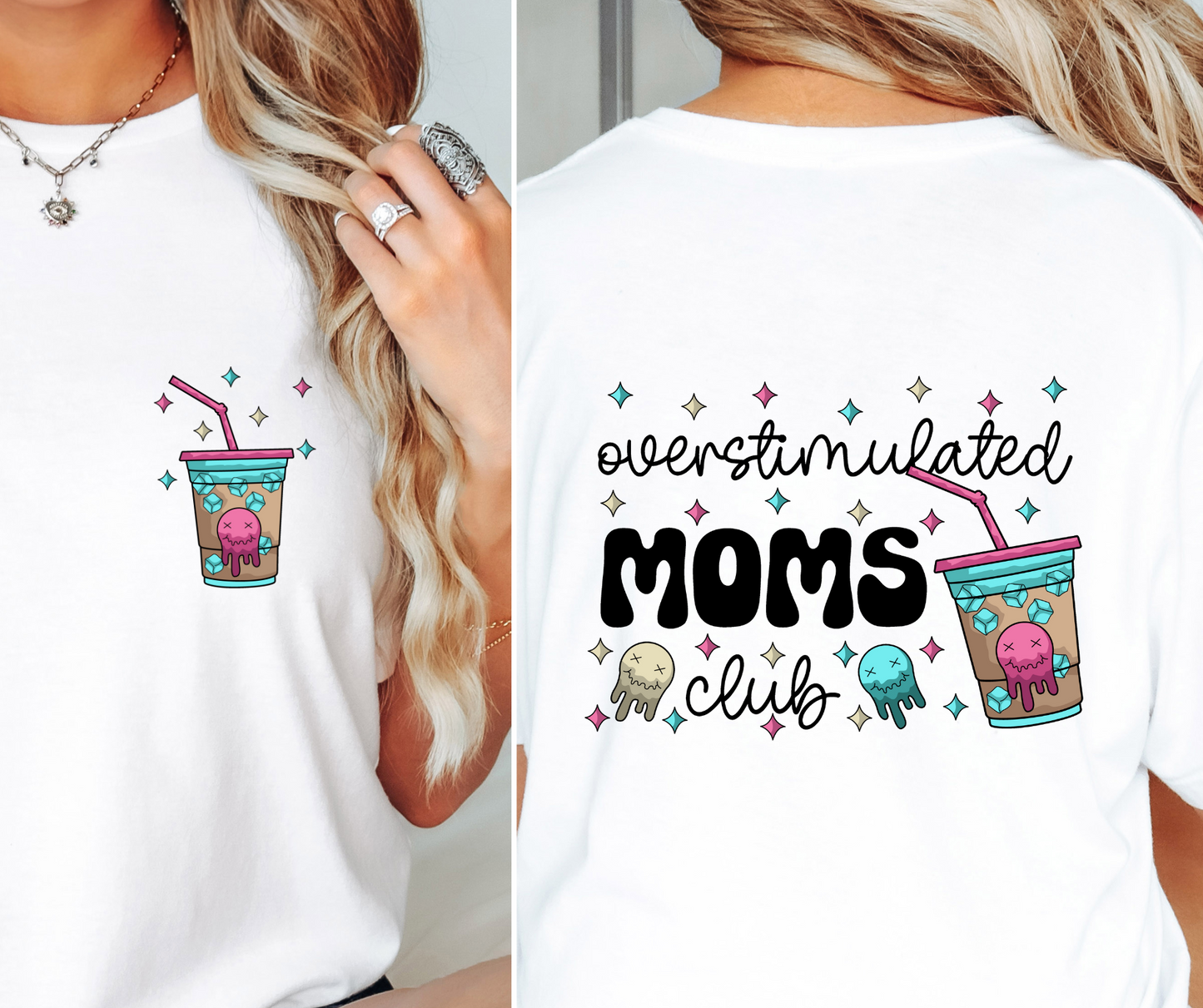 Overstimulated Moms Club T-shirt Png Design, Retro Hippy Sublimation, Sassy Smile 90s Digital Download PNG File, Pocket design