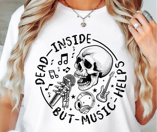 Dead Inside But Music Helps Skull Svg Files, Svg Tshirt, Png and Svg Sublimation Design, Svg Files For Cricut, Silhouette