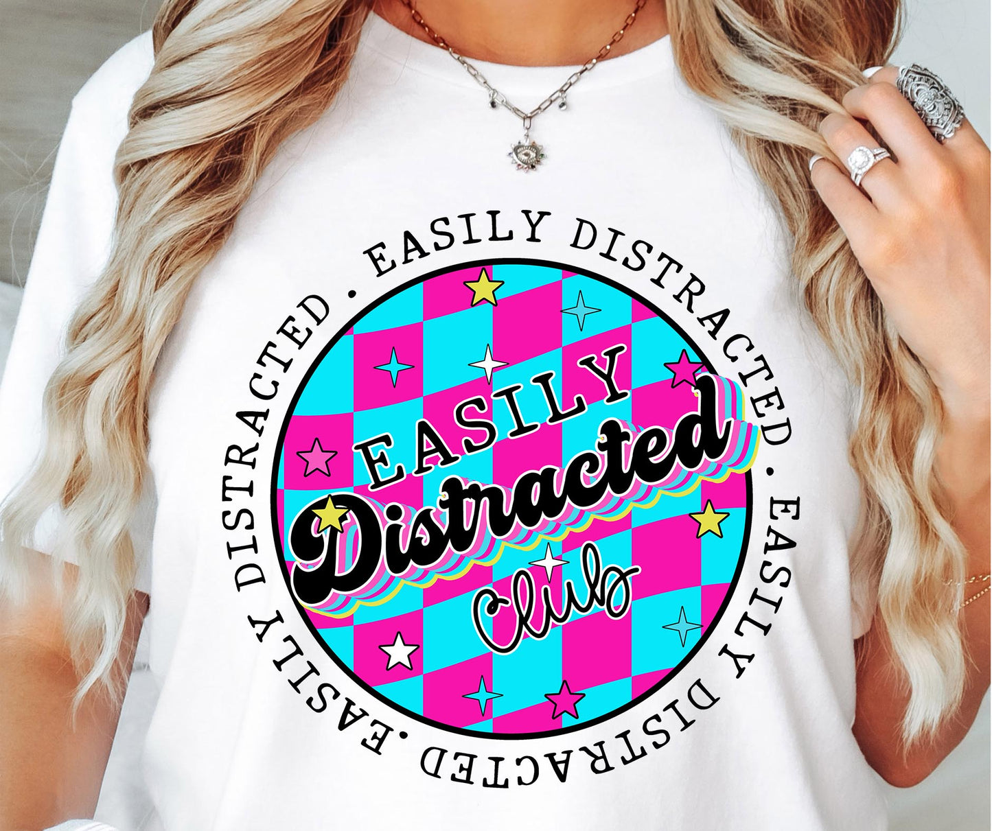 Easily Distracted Club T-shirt Png Design, Retro Hippy Sublimation, Funny Mental health Digital Download PNG File, Commercial Use