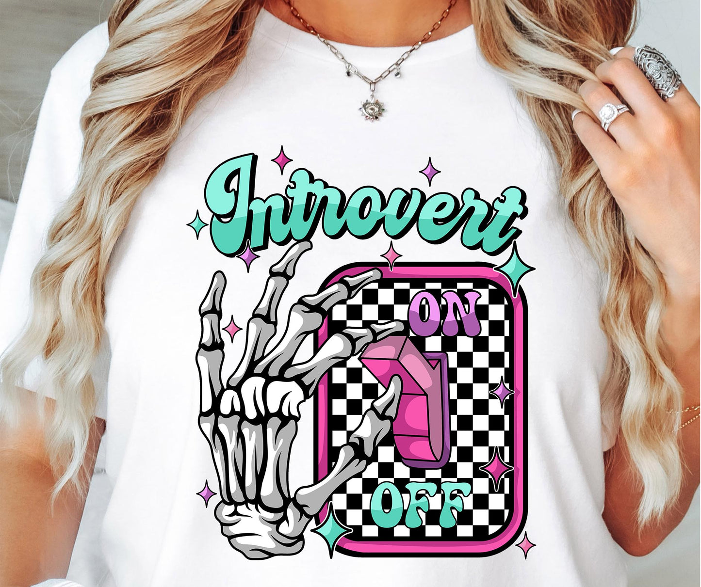 Introvert Switch On Skeleton  T-shirt Png Design, Retro Hippy Sublimation, Smile Digital Download PNG File, Commercial Use (1)