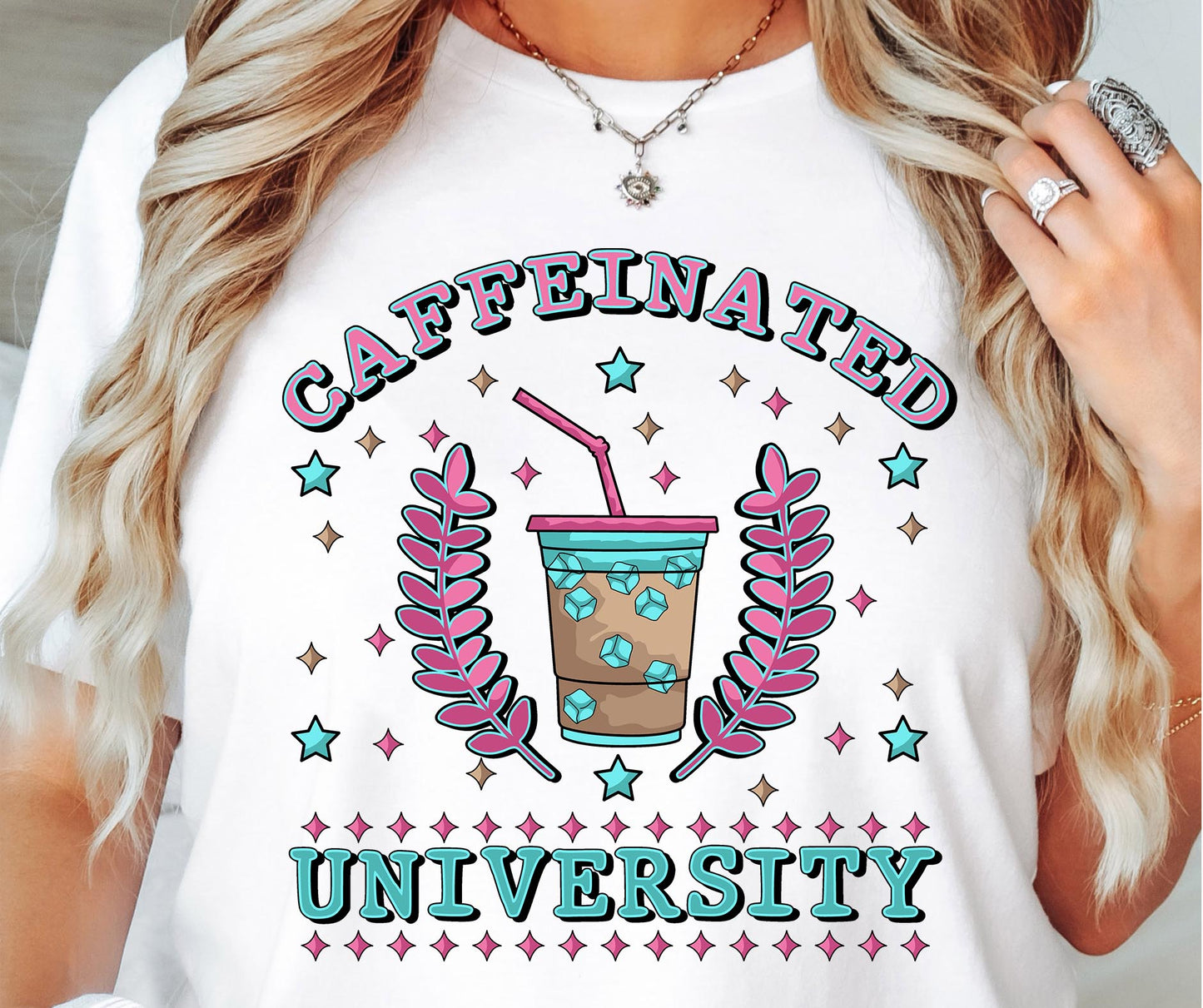 Caffinated University T-shirt Png Design, Retro Hippy Sublimation, Funny Mental health Digital Download PNG File, Commercial Use