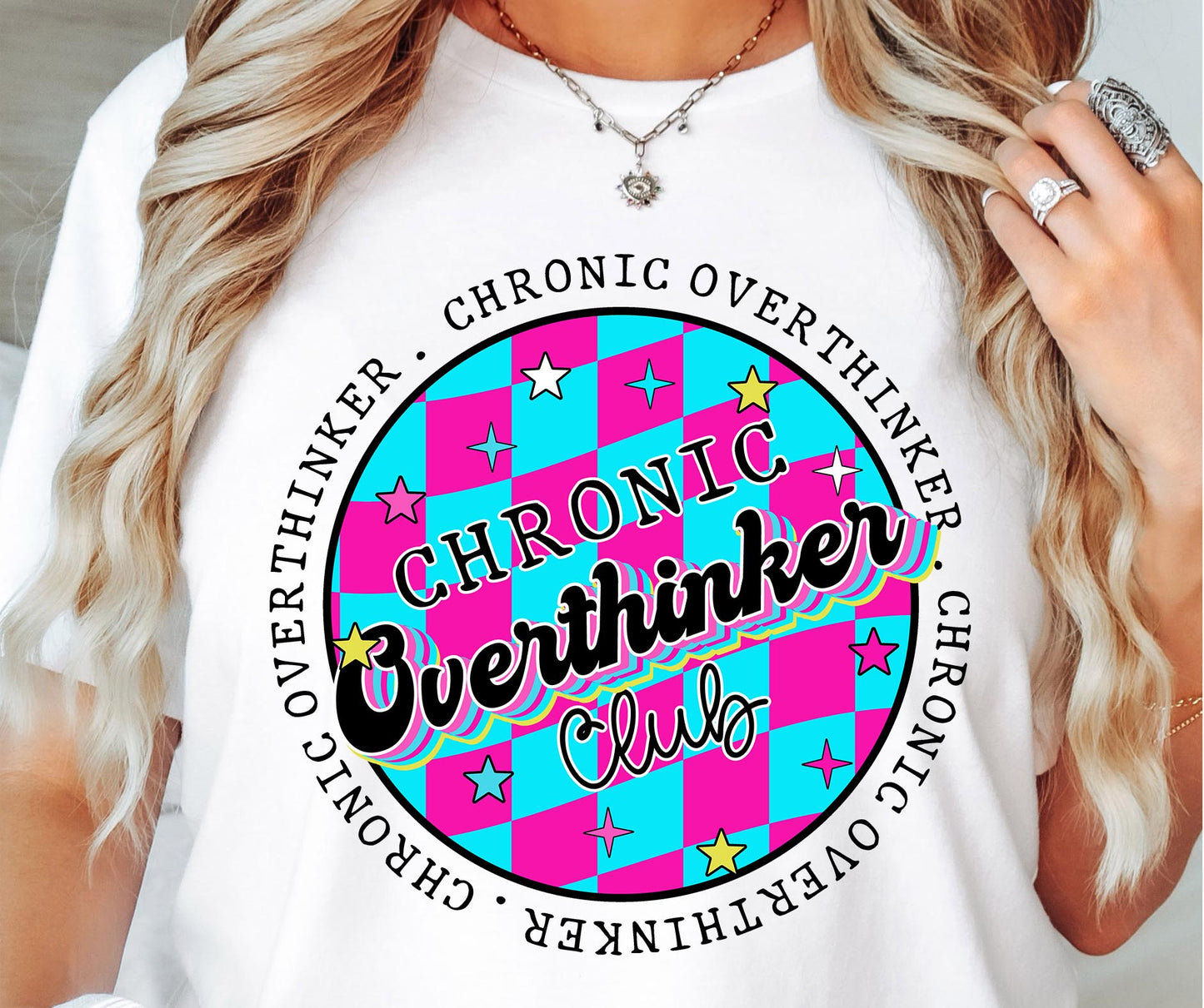 Chronic overthinkers Club T-shirt Png Design, Retro Hippy Sublimation, Funny Mental health Digital Download PNG File, Commercial Use