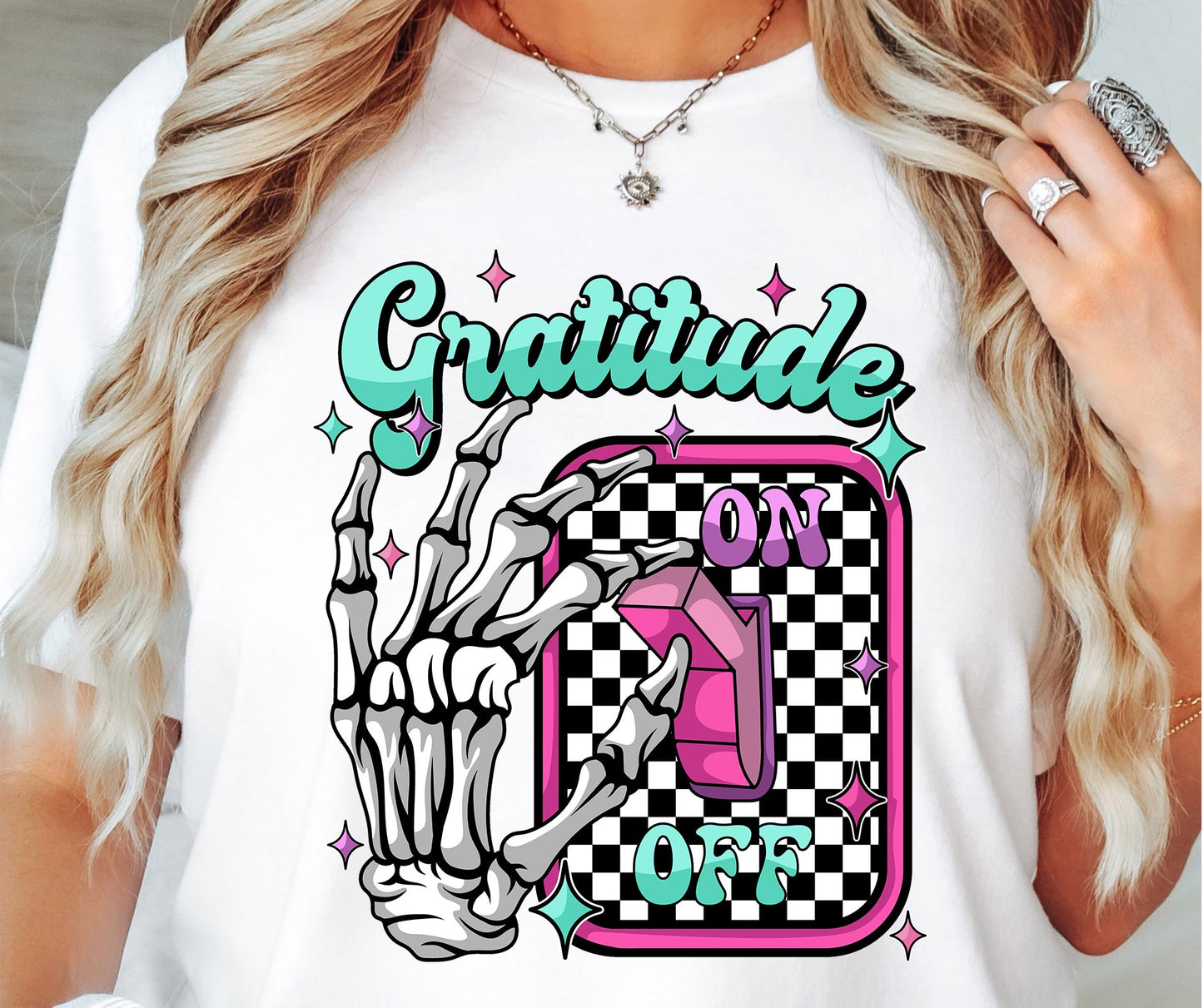 Gratitude Switch On Skeleton T-shirt Png Design, Retro Hippy Sublimation, Skeleton Digital Download PNG File, Commercial Use