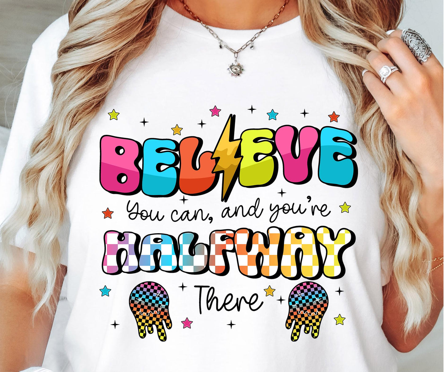 Believe you can and your half way there T-shirt Png Design, Retro Hippy Sublimation, motivational Digital Download PNG File, Commercial Use