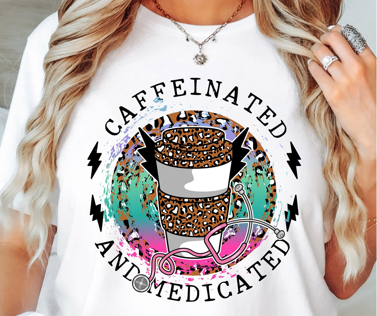 Caffinated and medicated T-shirt Png Design, Retro Hippy Sublimation, Smile Digital Download PNG File, Commercial Use