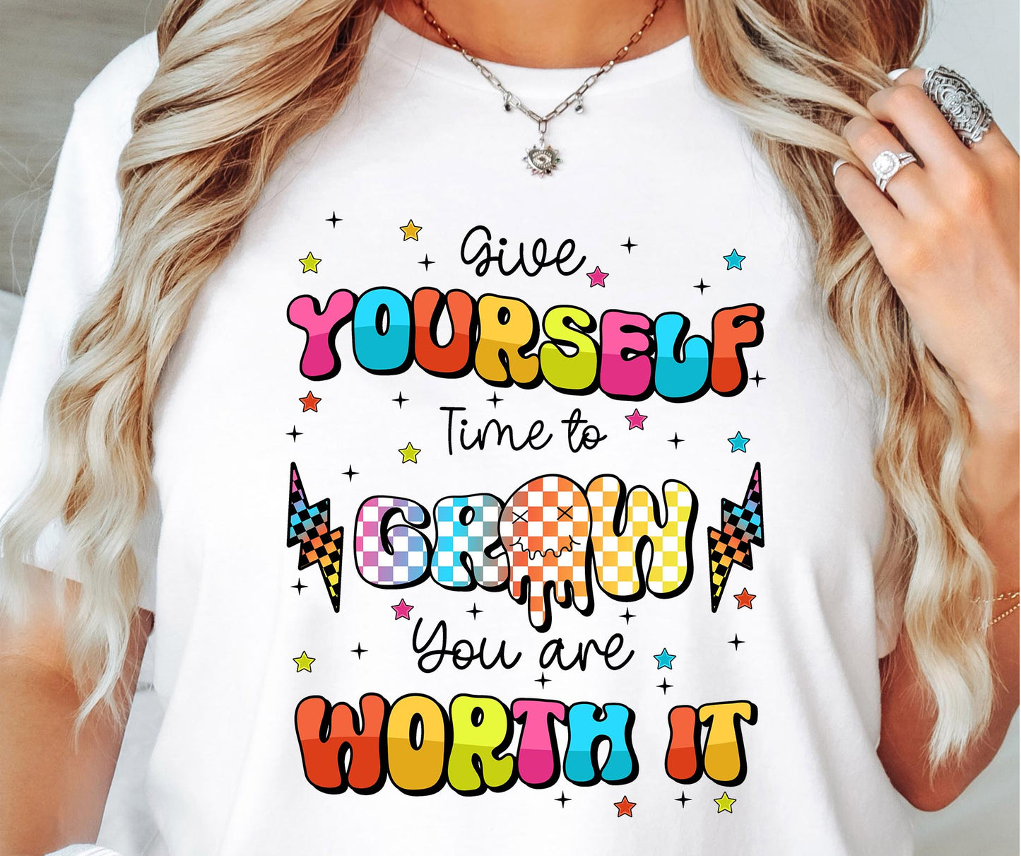 Give yourself time to grow you are worth it T-shirt Png Design, Retro Hippy Sublimation, Inspirational Digital Download PNG File, Commercial Use