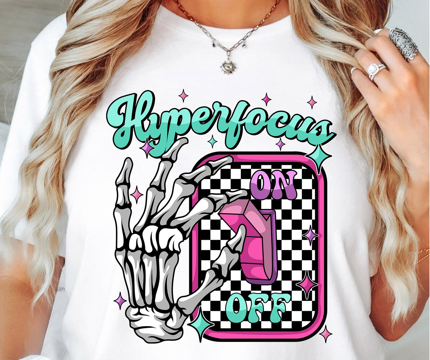 Hyperfocus Switch on Skellie T-shirt Png Design, Retro Hippy Sublimation, motivational Digital Download PNG File, Commercial Use (1)