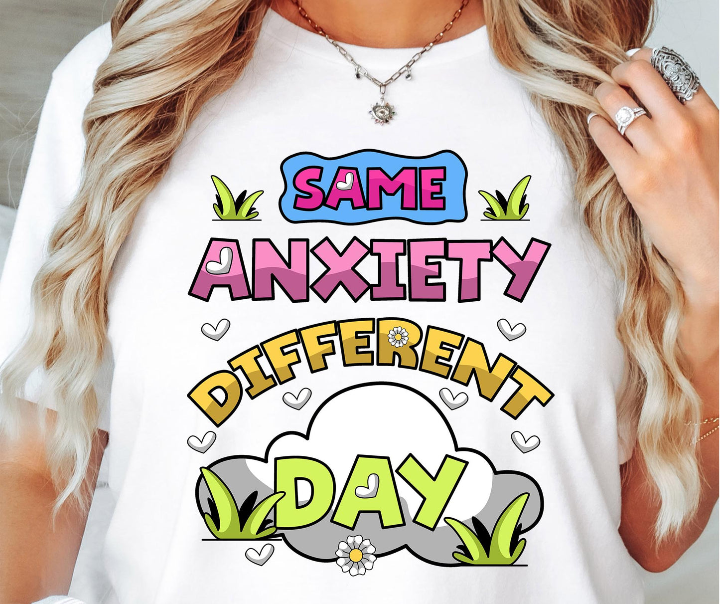 Same anxiety Different day T-shirt Png Design, Retro Hippy Sublimation, Mental health Digital Download PNG File, Commercial Use (1)