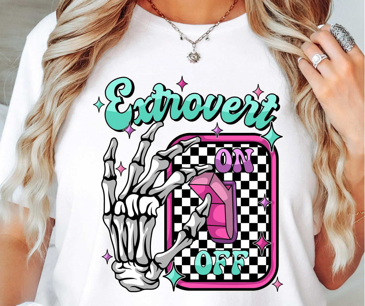 Extrovert Switch On T-shirt Png Design, Retro Hippy Sublimation, Skeleton Digital Download PNG File, Commercial Use (1)