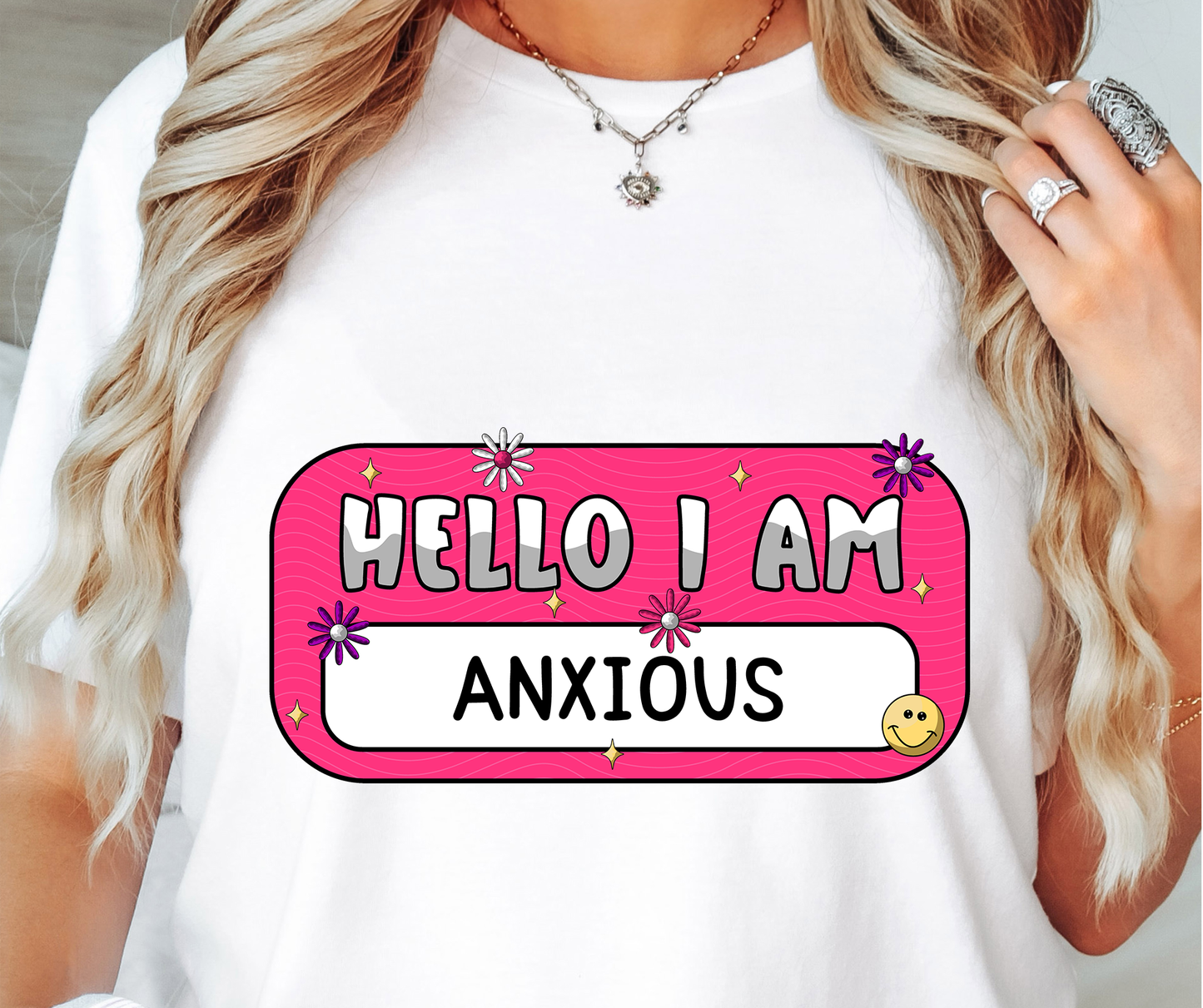 Hello I Am Anxious Name Tag T-shirt PNG Design,  Sublimation Tee Motivational Digital Download PNG File, Commercial Use