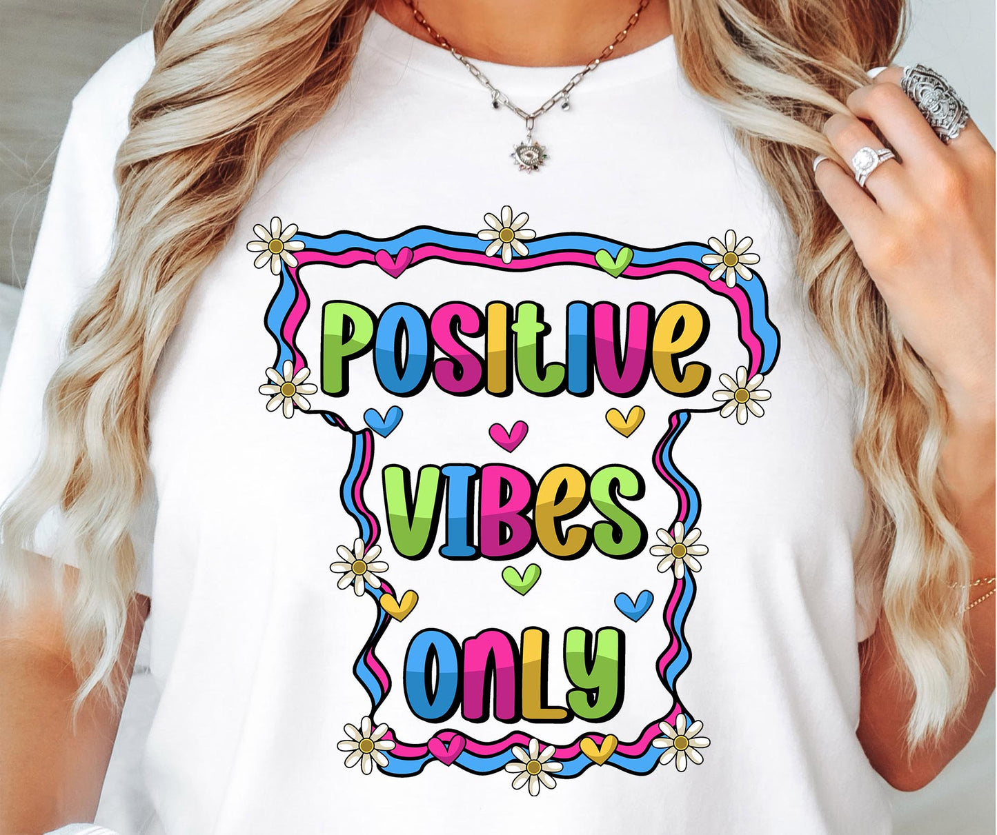 Positive vibes only T-shirt Sublimation Png Design, Inspirational Quote Png, Retro Groovy Flower, Motivational Png, Positive Quotes, Self Love Png