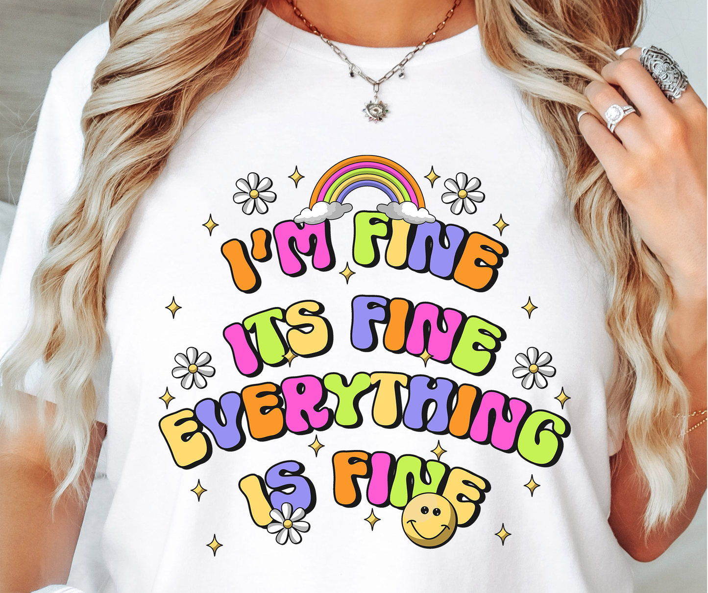 Everything Is Fine Rainbow Emoji T-shirt PNG Design,  Sublimation Tee Motivational Digital Download PNG File, Commercial Use