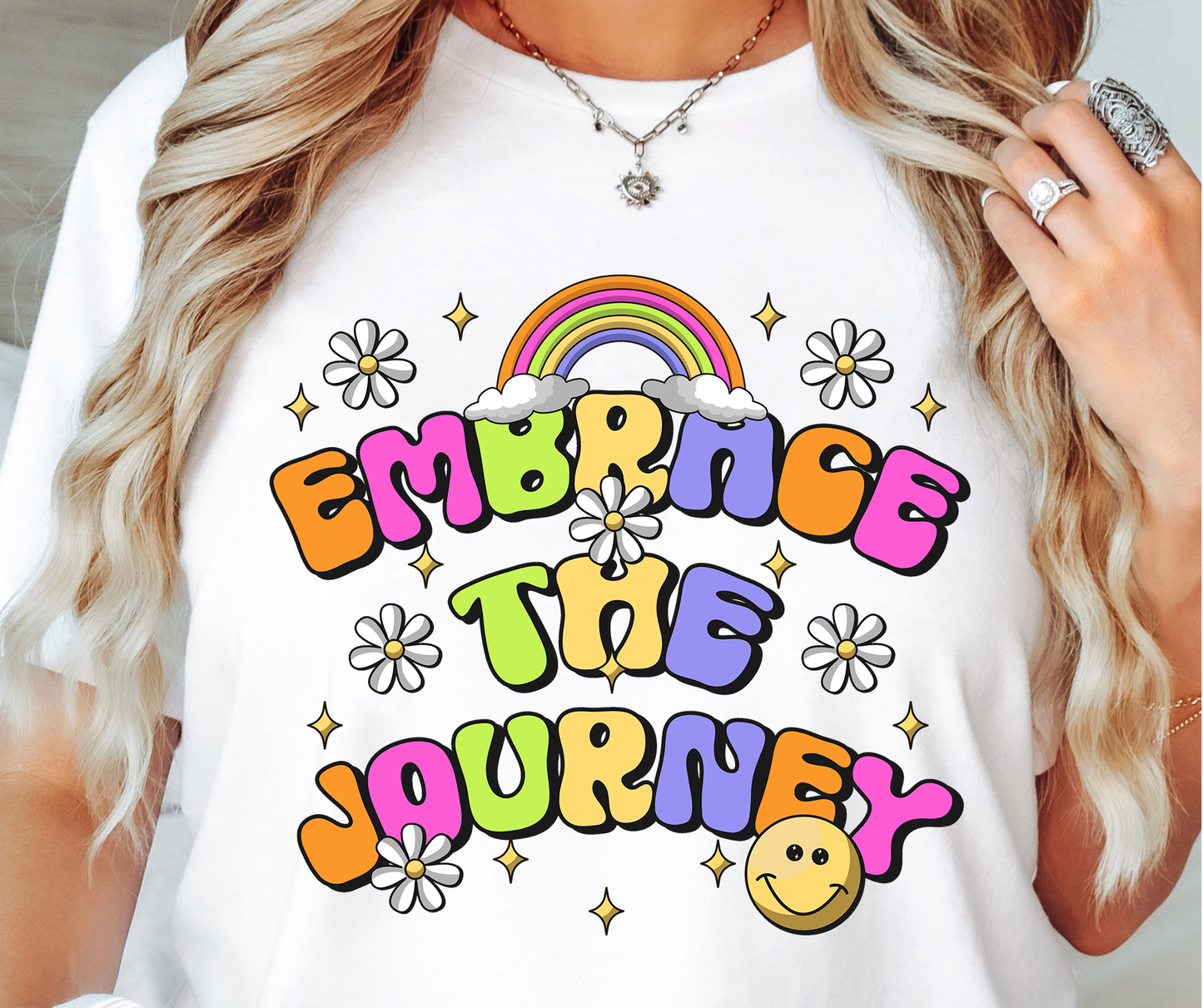 Embrace The Journey Rainbow Emoji T-shirt PNG Design,  Sublimation Tee Motivational Digital Download PNG File, Commercial Use