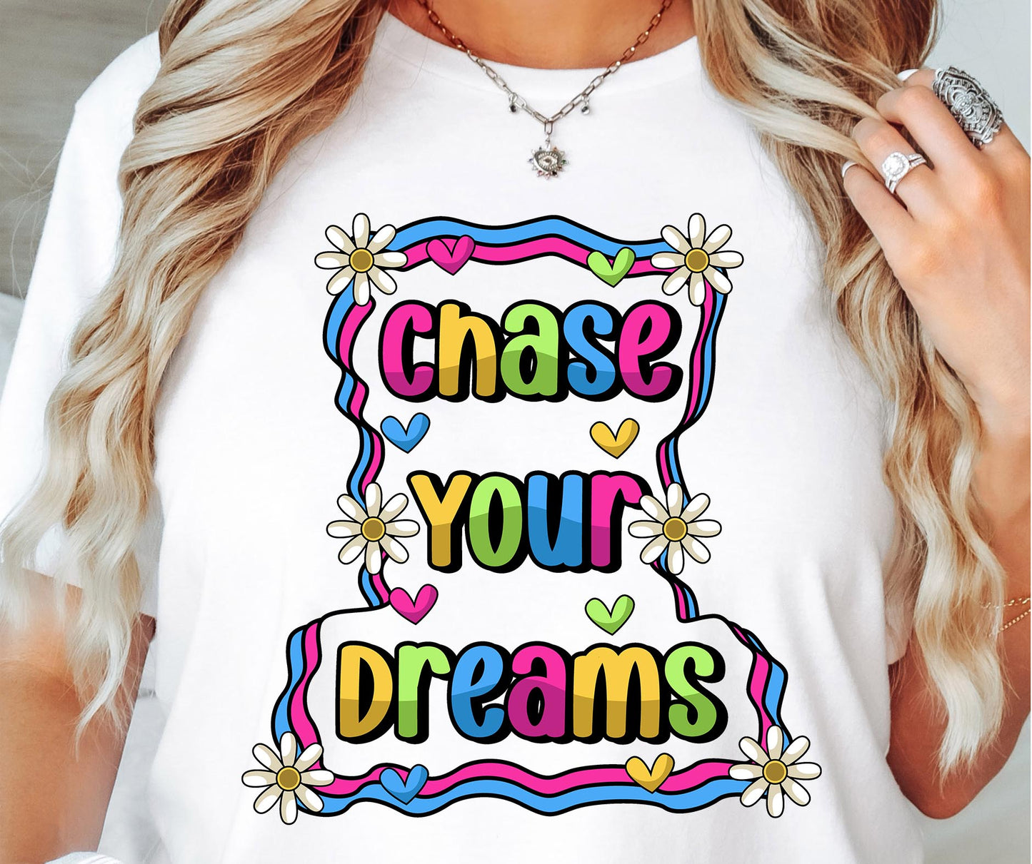 Chase your dreams T-shirt Sublimation Png Design, Inspirational Quote Png, Retro Groovy Flower, Motivational Png, Positive Quotes, Self Love Png