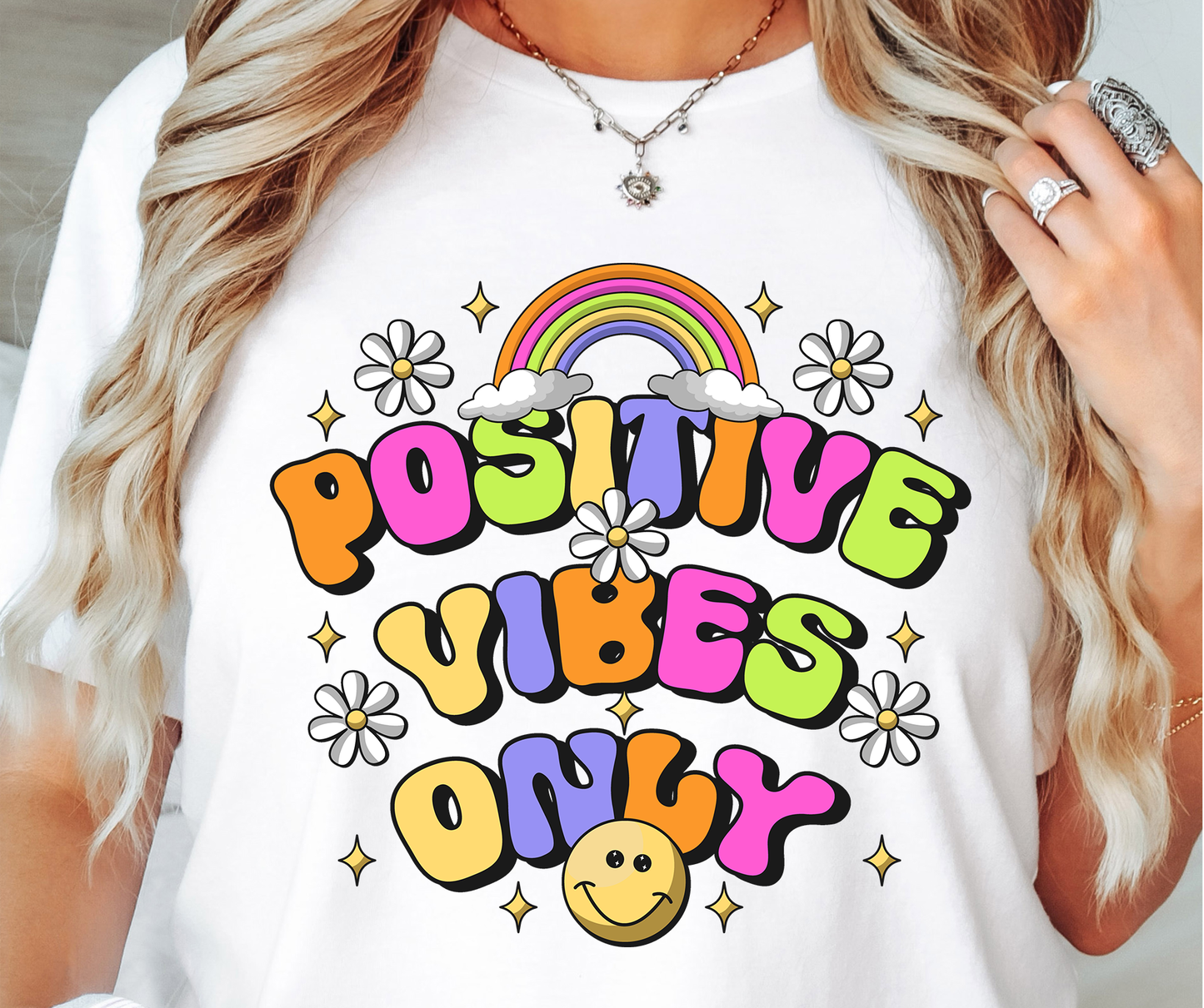 Positive Vibes Only Rainbow Emoji T-shirt PNG Design,  Sublimation Tee Motivational Digital Download PNG File, Commercial Use