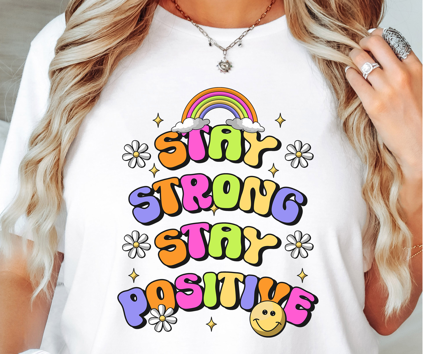 Stay Positive Rainbow Emoji T-shirt PNG Design,  Sublimation Tee Motivational Digital Download PNG File, Commercial Use