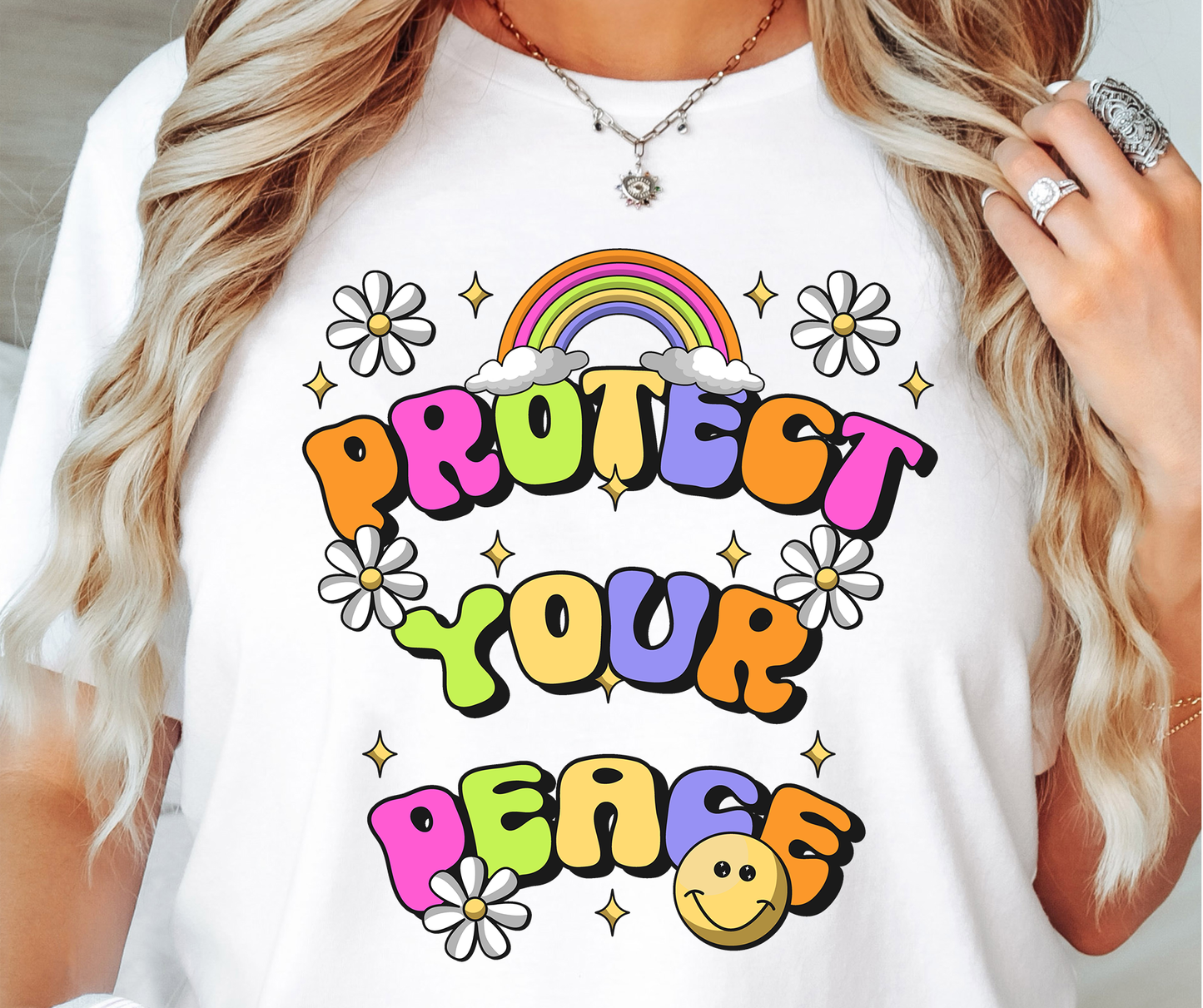 Protect Your Peace Rainbow T-shirt PNG Design,  Sublimation Tee Motivational Digital Download PNG File, Commercial Use