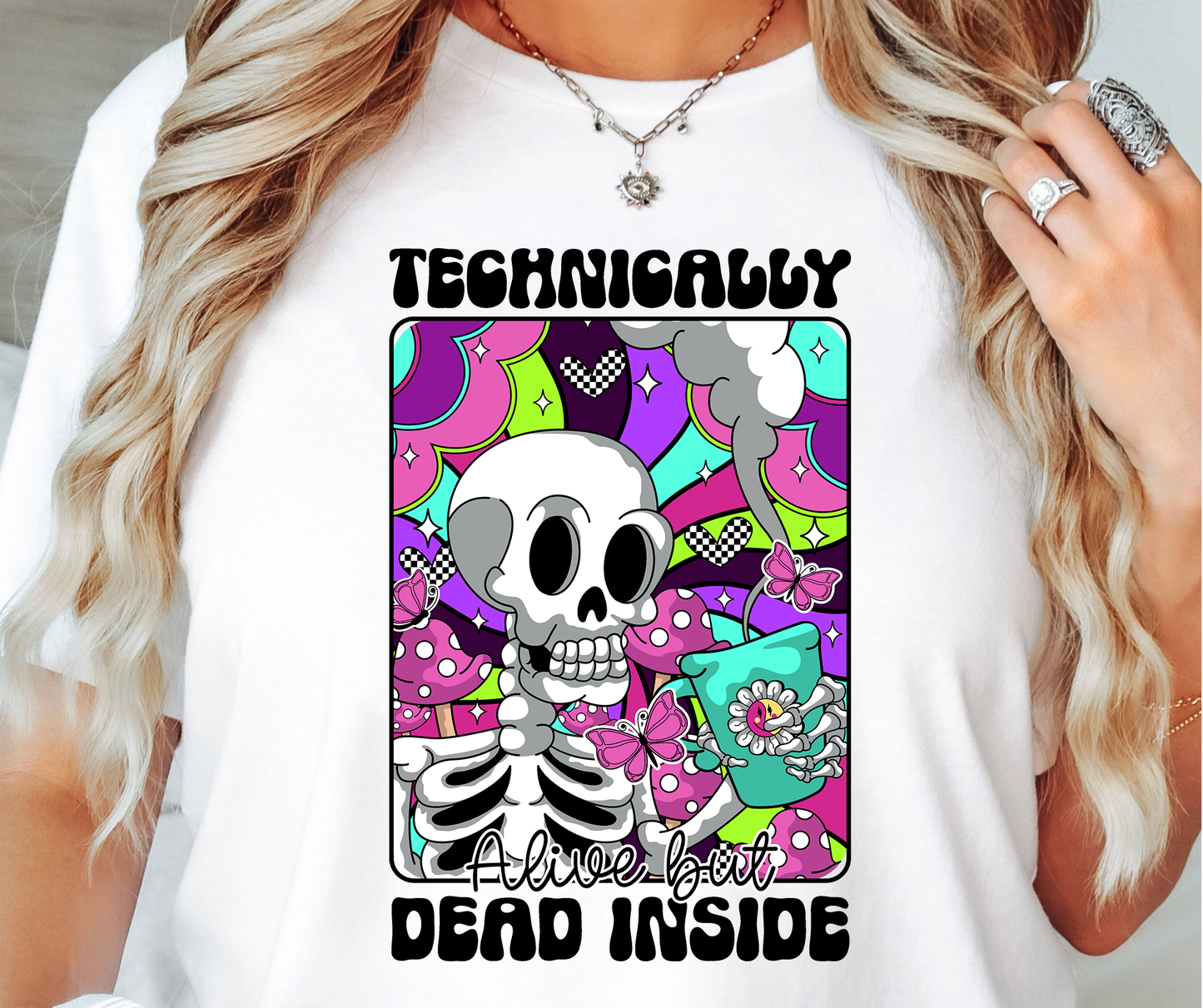 Technically Dead Inside Skeleton T-shirt PNG Design,  Sublimation Tee Motivational Digital Download PNG File, Commercial Use