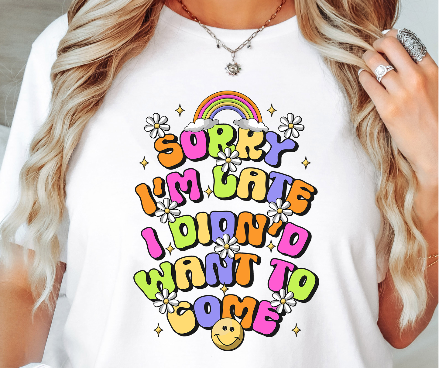 Sorry Im Late Rainbow Emoji T-shirt PNG Design,  Sublimation Tee Motivational Digital Download PNG File, Commercial Use (1)