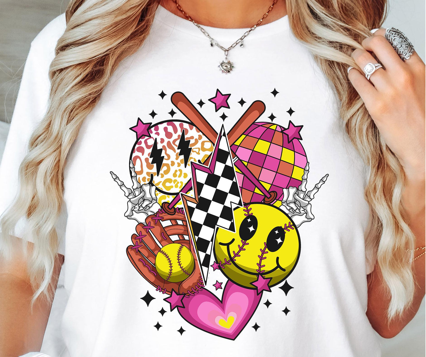 Pink Softball  Girls T-shirt Png Design, Retro Smile Sublimation, Groovy Vibes Digital Download PNG File, Commercial Use