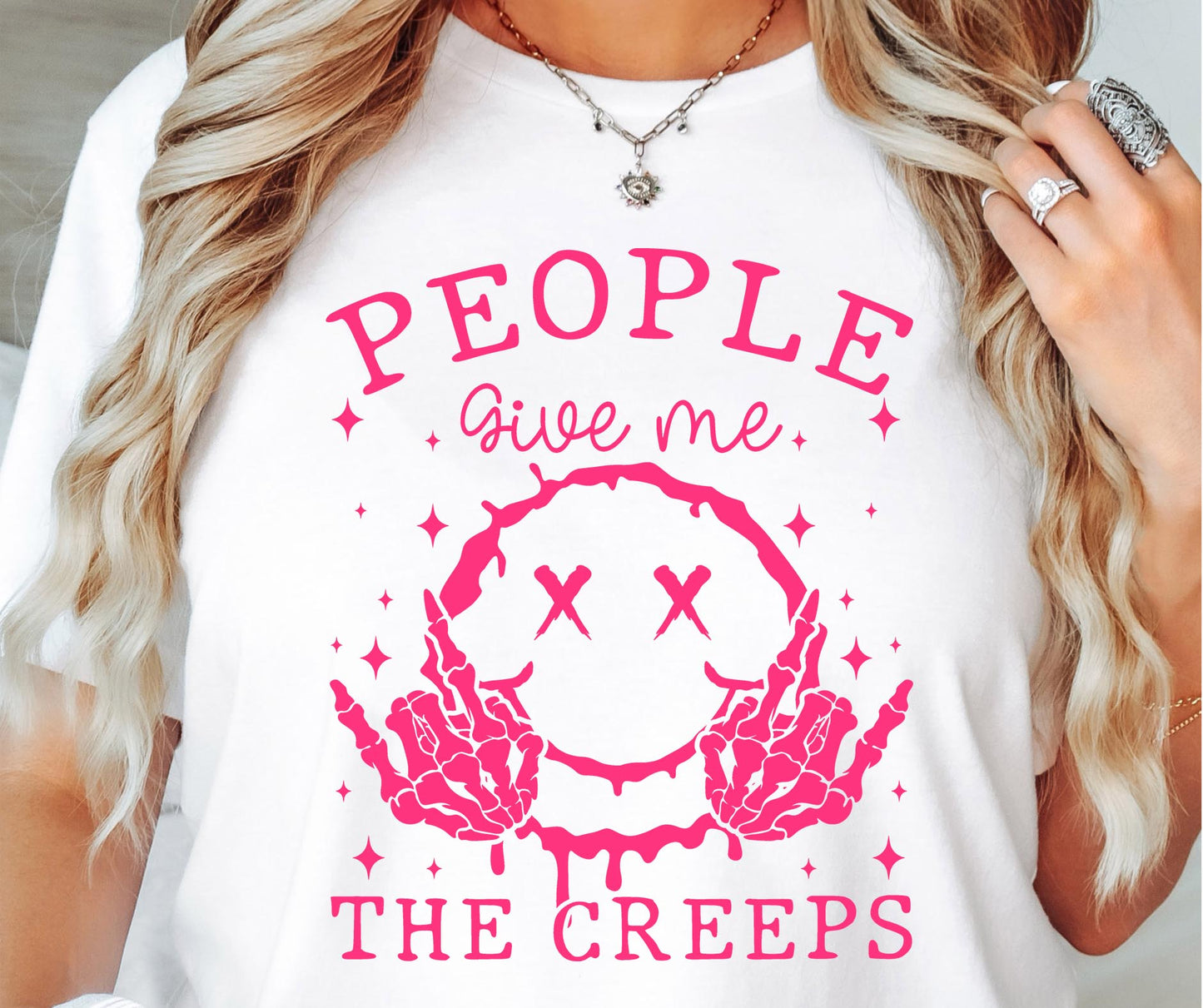 People give me the creeps T-shirt Png Design, Retro Smile Skeleton Sublimation, Groovy Gothic Digital Download PNG File,