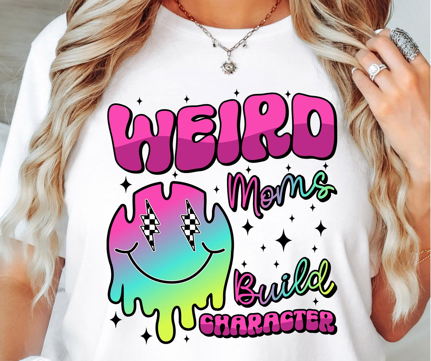 Weird Moms build Character 20oz Sublimation Tumbler Designs Neon Retro  9.2 x 8.3” Straight Skinny Tumbler Wrap PNG