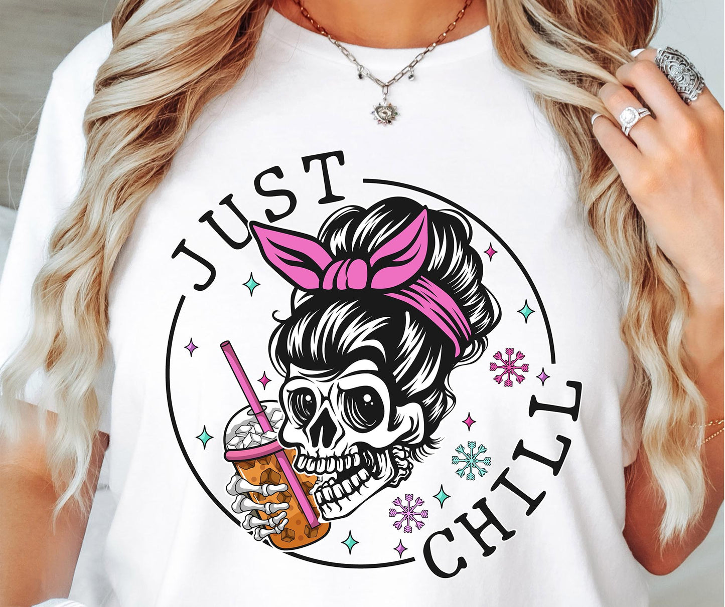 Just Chill Skeleton T-shirt PNG Design,  Sublimation Tee Motivational Digital Download PNG File, Commercial Use