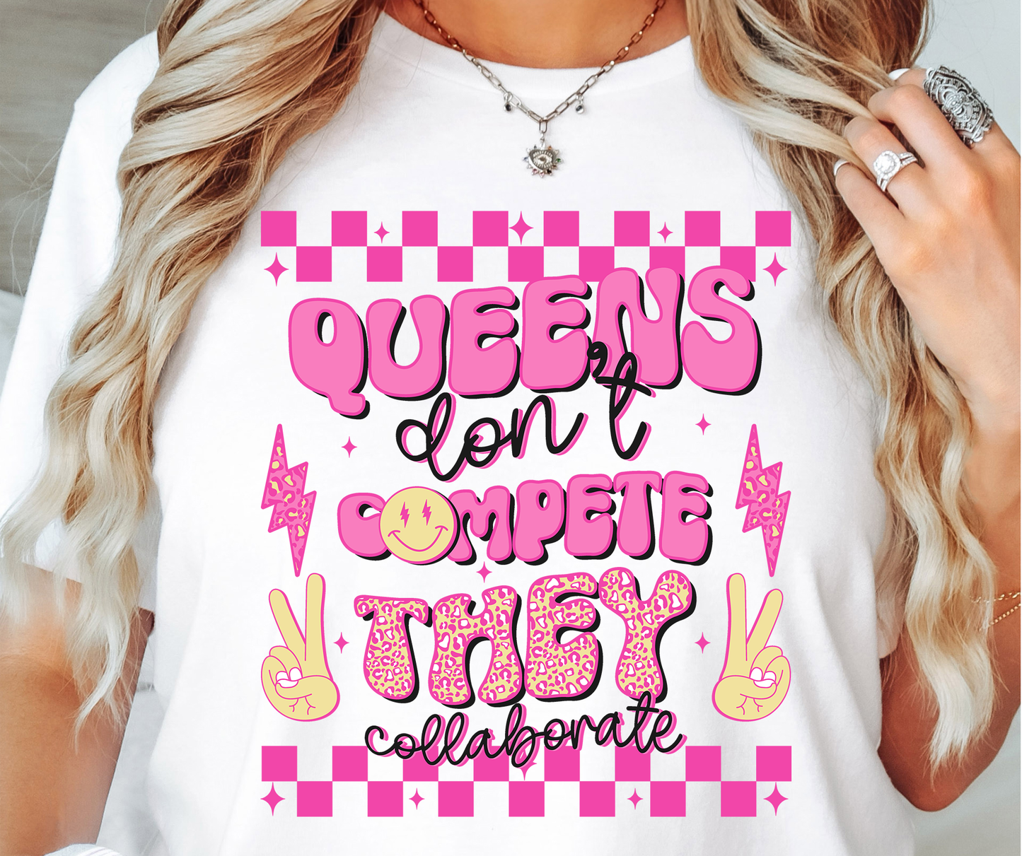 Queens Don't Compete They Collaborate T-shirt PNG Design,  Sublimation Tee Motivational Digital Download PNG File, Commercial Use