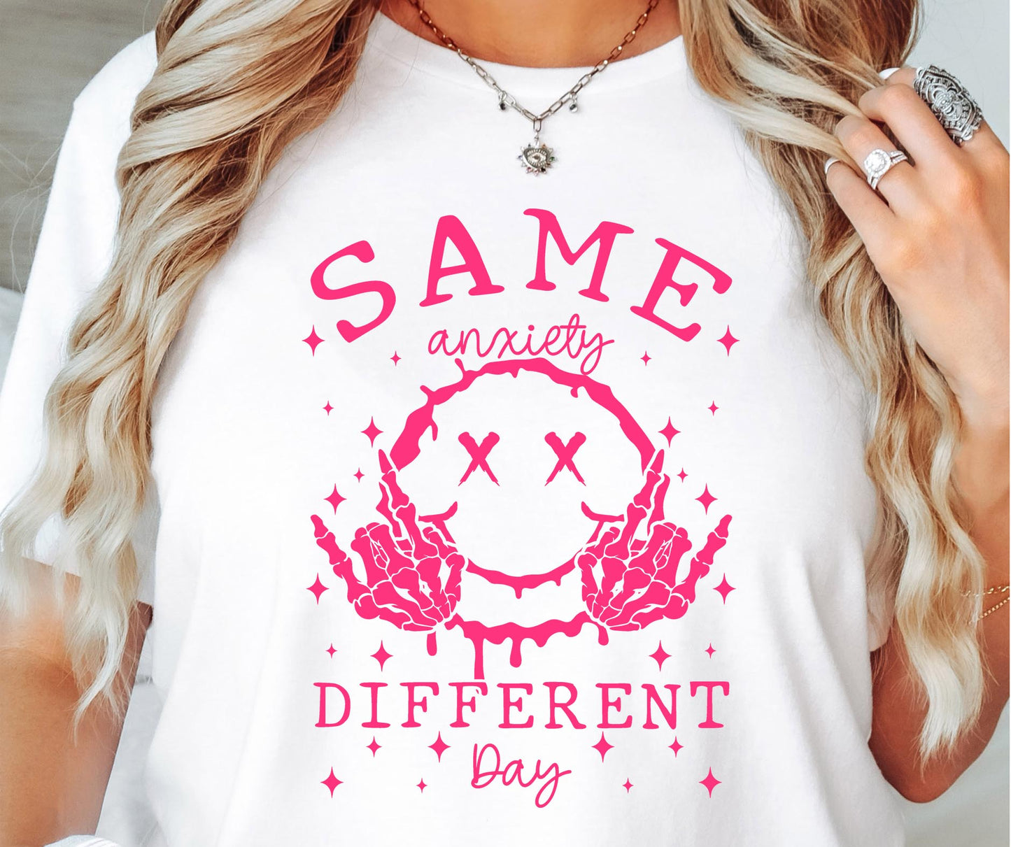 Same Anxiety Different Day T-shirt Png Design, Retro Smile Skeleton Sublimation, Groovy Gothic Digital Download PNG File,