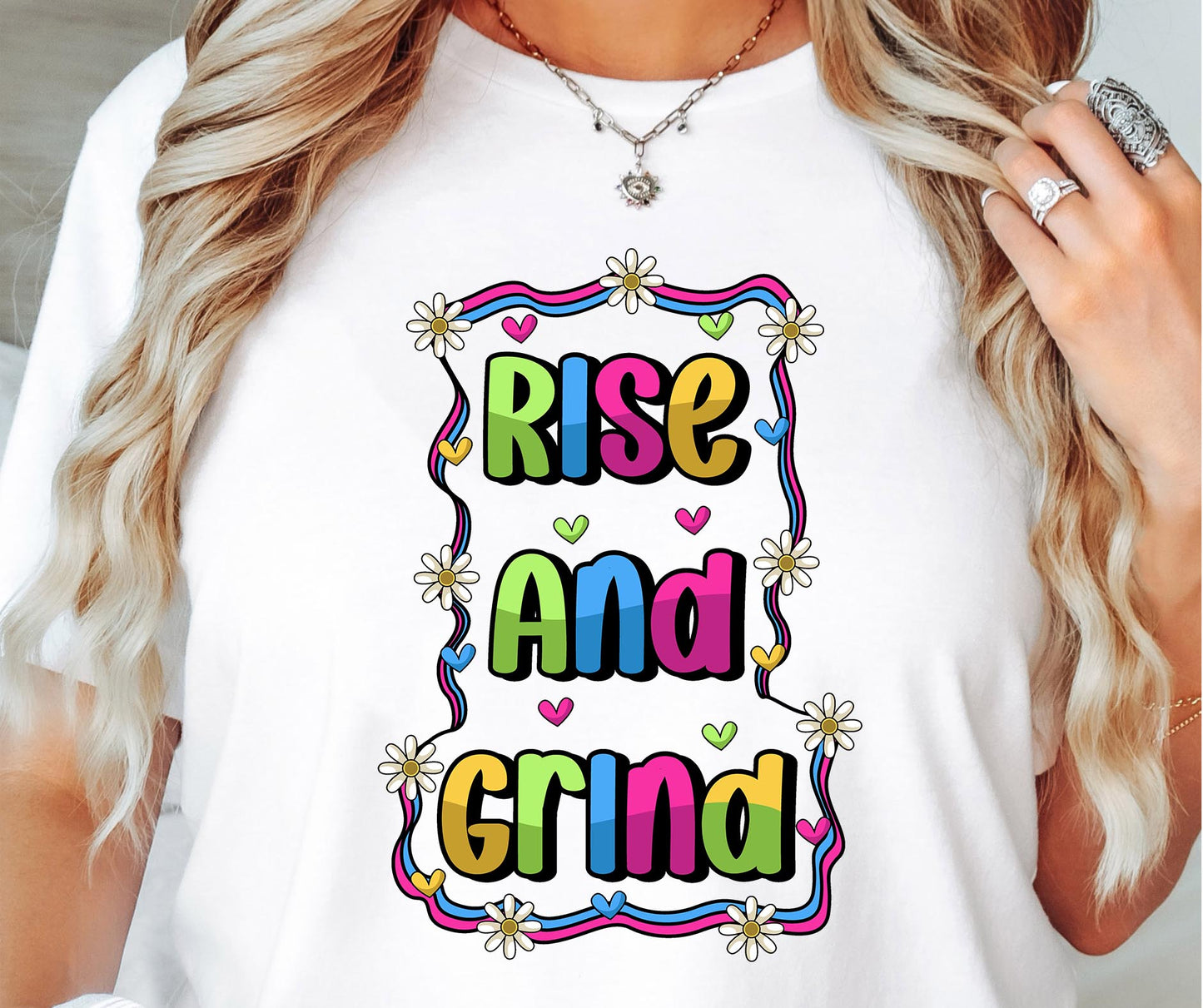 Rise and Grind T-shirt Sublimation Png Design, Inspirational Quote Png, Retro Groovy Flower, Motivational Png, Positive Quotes, Self Love Png