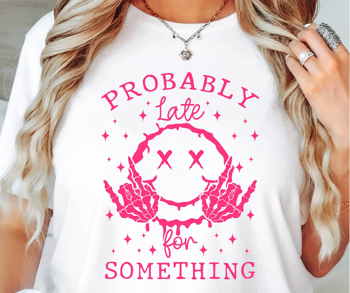 Probably Late for Something T-shirt Png Design, Retro Smile Skeleton Sublimation, Groovy Gothic Digital Download PNG File,